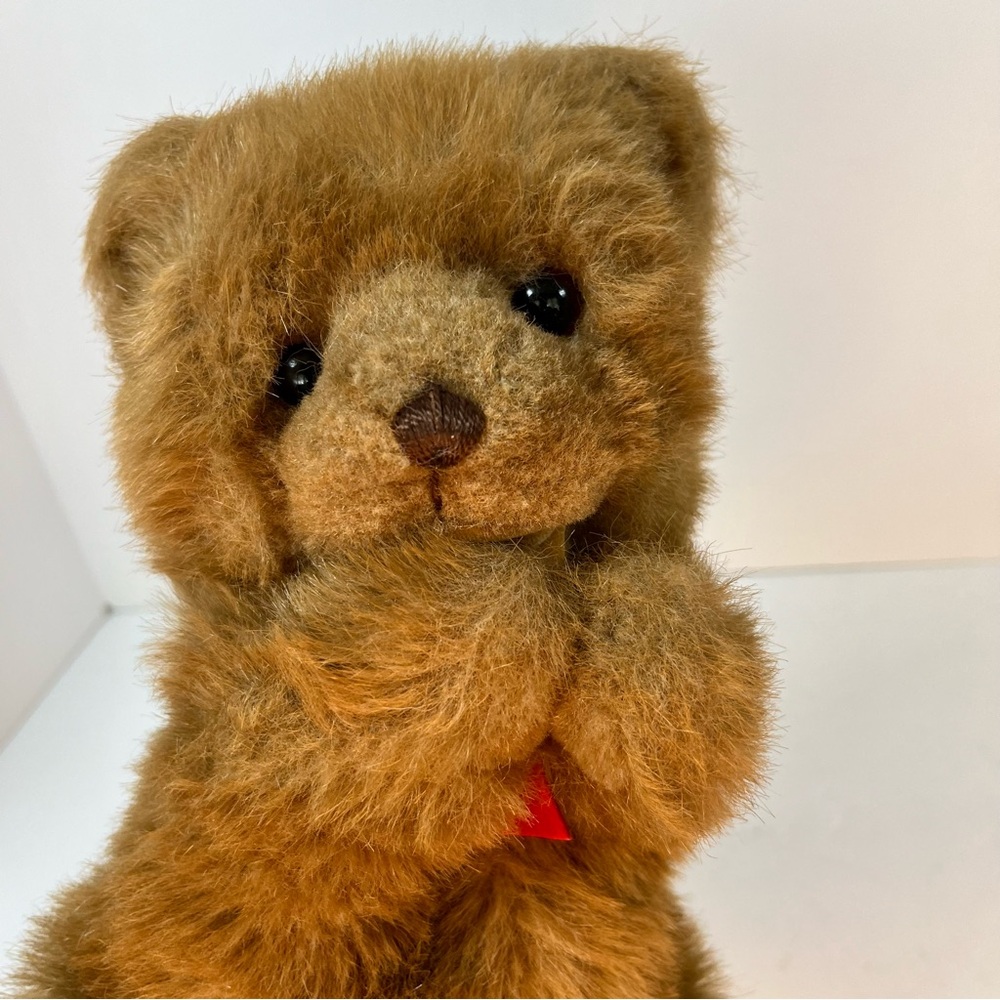 Vintage‎ Gund Brown Bear Puppet with Red Bow Stuffed Animal Teddy Bear - Picture 4 of 12